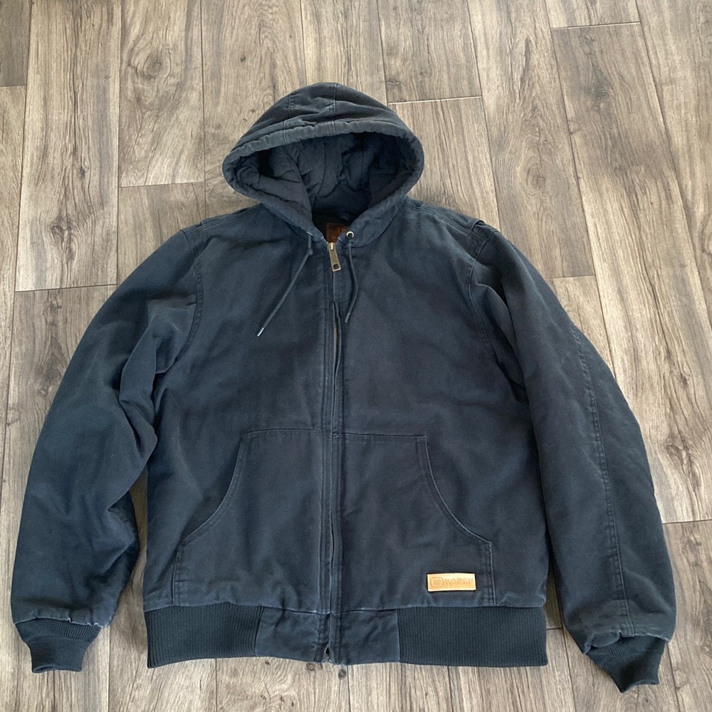 Men's Black Hooded Chore Jacket Size Large Tall